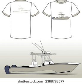 Vector Boat Line Art Illustration Fishing Boat and One Color