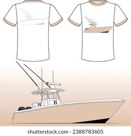 Vector Boat Line Art Illustration Fishing Boat and One Color