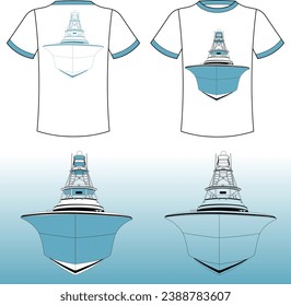 Vector Boat Line Art Illustration Fishing Boat and One Color