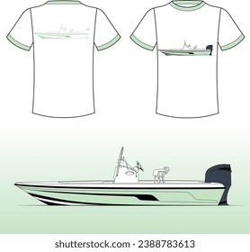 Vector Boat Line Art Illustration Fishing Boat and One Color