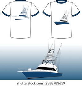 Vector Boat Line Art Illustration Fishing Boat and One Color