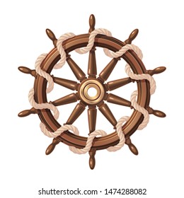 vector boat rope handwheel, ship wheel helm. Sea, ocean symbol