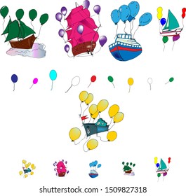 vector boats for decorating a children's room, curtains, clothes and things