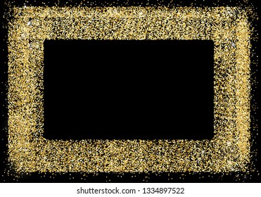 Vector boder frame of golden luxury on glitter on black background, Gold shining and sparkling with glitter confetti,Creative design for  greetings card, flyers, invitation, posters, brochure, banner