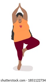 Vector body positive illustration isolated on white. Attractive plus-size model. A fat young woman in a yoga pose. Love your body concept. All bodies are beautiful. 
