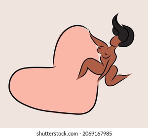 Vector - Body positive, love yourself concept. Happy plus size woman with love tourself concept.