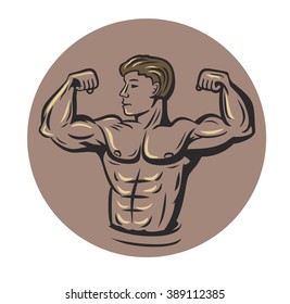 vector bodybuilder showing muscles on white background
