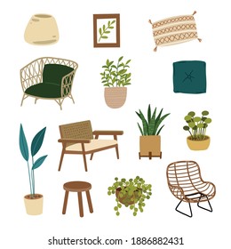 vector bohemian home goods graphic set