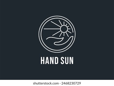 Plantilla de diseño de logotipo bohemio de Vector con mano sosteniendo sol y sunburst