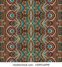 Vector Bohemian nomadic Doodle Ethnic Abstract Seamless textile pattern background ornamental. Vector illustration. Textile fabric ikat design