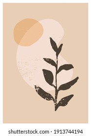 Vector boho aesthetic abstract botanical wall art poster print. Scandinavian cover design, neutral natural colors. Bohemian collage wall print. Mid Century Modern design. Plant poster art illustration