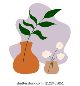 Vector boho aesthetic abstract botanical wall art poster print. Scandinavian design, neutral natural colors. Bohemian style collage. Mid Century Modern design. Plant vase poster artistic illustration