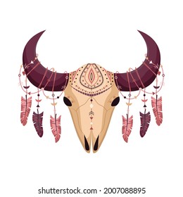Vector boho animal skull. Mystical illustration in flat style