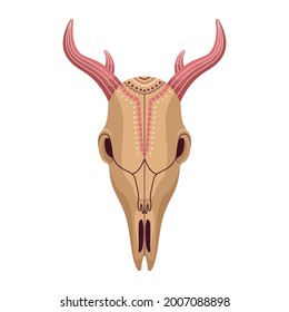 Calavera animal vectorial boho. Ilustración mística en estilo plano