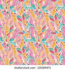 Vector boho chic seamless pattern. Oriental background for wallpaper, gift paper, fabric print, furniture. Mandala design element. Unusual flourish line ornament.