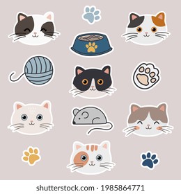 Vector Boho Clip-Kunst für Kindergarten Dekoration mit süßen с Katzen Gesichter. Moderne Illustration. scharfe Aufkleber
