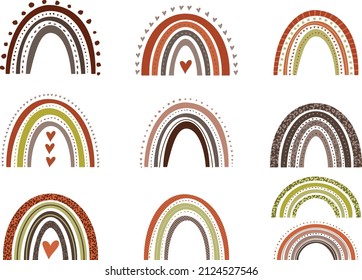 Vector Boho Cute Rainbows Hand Drawn Clipart, moderno Doodle Style para la ducha de bebé, guardería, invitaciones, diseño de camisetas, sublimación, sala para niños y fiesta