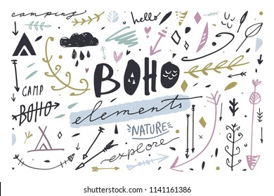 Vector boho decor elements set for your design.