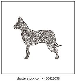 Vector boho dog for coloring book for both adult and children, T - Shirt graphic, poster and other decorations. Hand drawn zentangle dog.