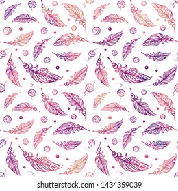 Vector boho feathers colorful seamless pattern.