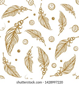 Vector boho feathers seamless pattern.