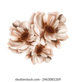Vector boho flowers isolated on white background. Floral clip art decoration for wedding, invitation, boho party