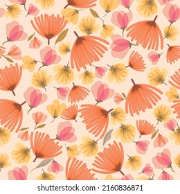 Vector boho flowers seamless pattern background. Perfect for fabric, scrapbooking, wallpaper projects.