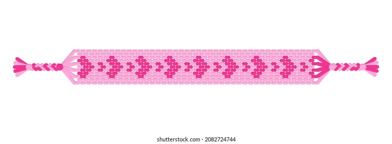 Vector boho handmade hippie friendship bracelet of crimson threads.Macrame normal pattern. Valentine's day and free love