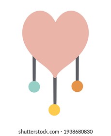El corazón del vector boho con pendants. Icono bohemio aislado en fondo blanco. Ilustración celestial ornamental.
