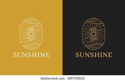 Vector Boho Logo, Icons and Symbols of Hand, wave and sun. Minimalist Luxury design template. For cosmetics, beauty, tattoo, Spa, manicure, jewelry store, spiritual, meditation