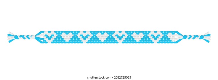 Vector boho love handmade hippie friendship bracelet of blue and white threads.Macrame normal pattern. Valentine's day and free love