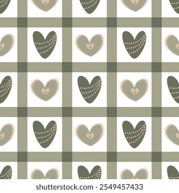 Vector boho pastel seamless pattern with hearts. Valentine's Day pattern