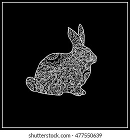 Vector boho rabbit for coloring book for both adult and children, T - Shirt graphic, poster and other decorations.