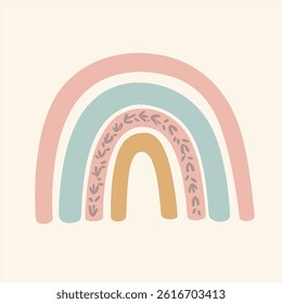 Vector Boho Rainbow Illustration in Calm Pastel Palette. Perfect for Nursery Wall Decor, Social Media, and Invitations