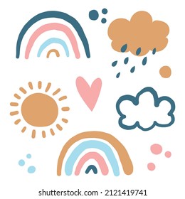 Vector boho rainbow illustration. weather set