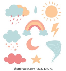 Vector boho rainbow illustration. weather set