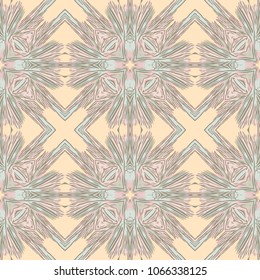 Vector boho seamless ethnic pattern. Colorful bohemian ornament. Elegant tiled background ideal for wallpaper, gift paper, fabric print, pattern fills, interior design. Pastel colors. 