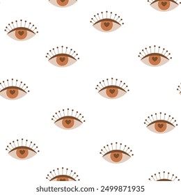 Vector boho seamless pattern with decorative eyes in pastel colors.
