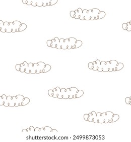 Vector boho seamless pattern with decorative line clouds in pastel colors.