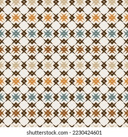 Vector Boho Seamless pattern. Grid Geometric Pattern. Abstract Squares Background. Ethnic Decorative Ornament. Earth tone colors.