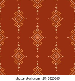 Vector boho seamless pattern with rhombuses and squares. Red and orange ornate geometric background in ethnic style for fabric, wrapping paper, packaging and wallpaper