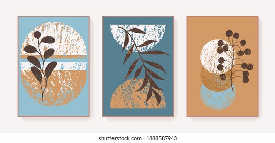 Vector boho style abstract art triptych. Minimal wall decor prints. Bohemian botanical cards. Printable artistic boho wall art home decor. Earth tones neutral colors elegant posters, covers - Shutterstock ID 1888587943
