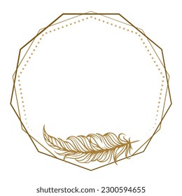 Vector boho style feathers polygonal frame on the white background