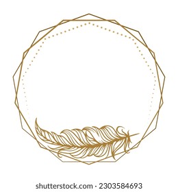 Vector boho style feathers polygonal frame on the white background
