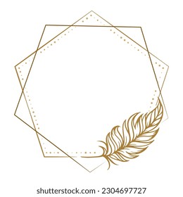 Vector boho style feathers polygonal frame on the white background