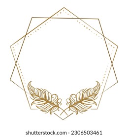 Vector boho style feathers polygonal frame on the white background
