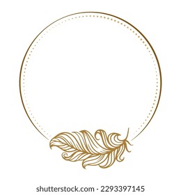 Vector boho style feathers round frame on the white background