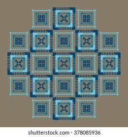 Vector boho style t-shirt print template with aztec elements.