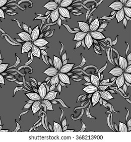 Vector boho textile or paper texture. Hand drawn abstract floral seamless background. Surface pattern design.
