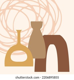 Vector boho vase collage. Trendy illustration for design. Wall art, printable, poster, picture for interior
